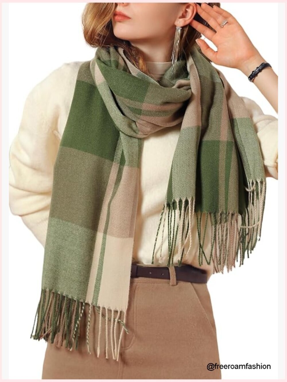 Cashmere Like Long Knit Winter Scarf Tassel Plaid Cozy Wrap Shawl